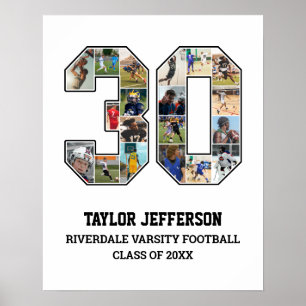 Speler nummer 30 Senior Sports Team Fotocollage Poster