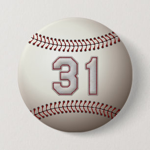 Speler nummer 31 - Koel Baseball Stitches Pins Ronde Button 7,6 Cm