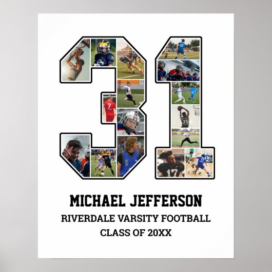Speler nummer 31 Senior Sports Team Fotocollage Poster (Voorkant)