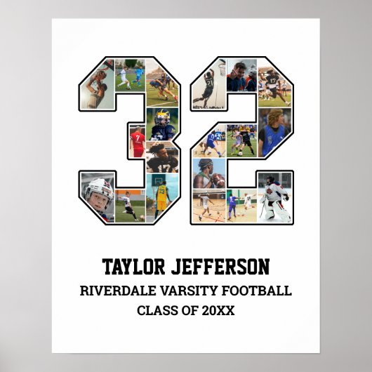 Speler nummer 32 Senior Sports Team Fotocollage Poster (Voorkant)