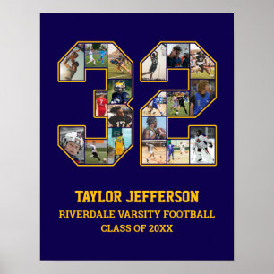 Speler nummer 32 Senior Sports Team Fotocollage Poster