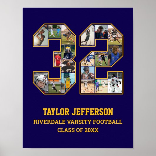 Speler nummer 32 Senior Sports Team Fotocollage Poster (Voorkant)