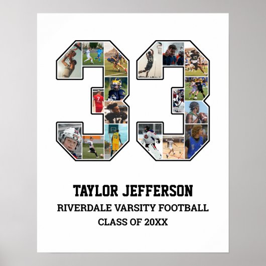 Speler nummer 33 Senior Sports Team Fotocollage Poster (Voorkant)