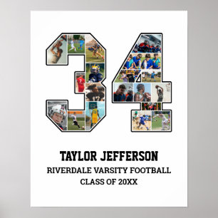 Speler nummer 34 Senior Sports Team Fotocollage Poster