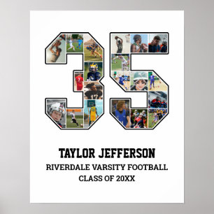 Speler nummer 35 Senior Sports Team Fotocollage Poster