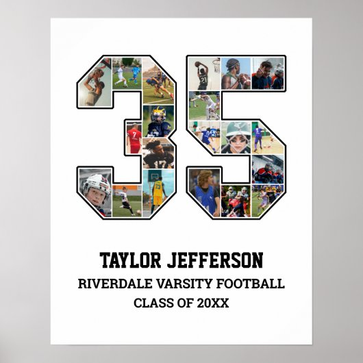 Speler nummer 35 Senior Sports Team Fotocollage Poster (Voorkant)