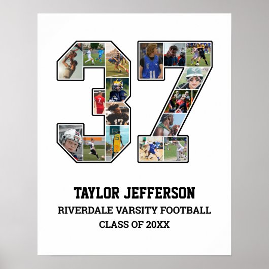 Speler nummer 37 Senior Sports Team Fotocollage Poster (Voorkant)