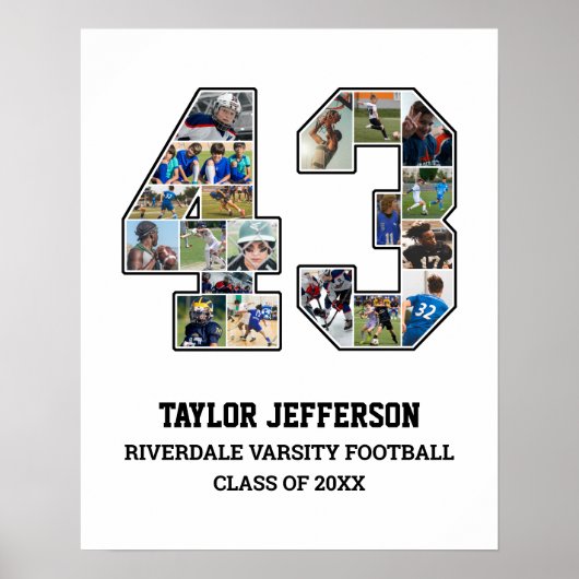 Speler nummer 43 Senior Sports Team Fotocollage Poster (Voorkant)
