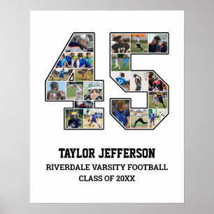 Speler nummer 45 Senior Sports Team Fotocollage Poster