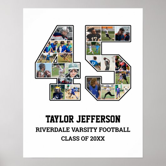 Speler nummer 45 Senior Sports Team Fotocollage Poster (Voorkant)