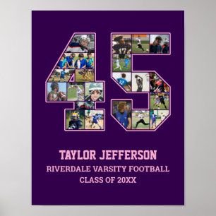 Speler nummer 45 Senior Sports Team Fotocollage Poster