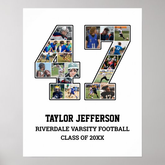 Speler nummer 47 Senior Sports Team Fotocollage Poster (Voorkant)