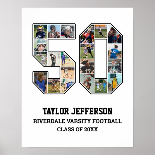Speler nummer 50 Senior Sports Team Fotocollage Poster (Voorkant)