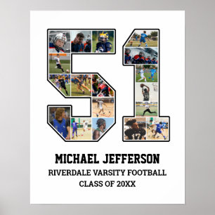 Speler nummer 51 Senior Sports Team Fotocollage Poster