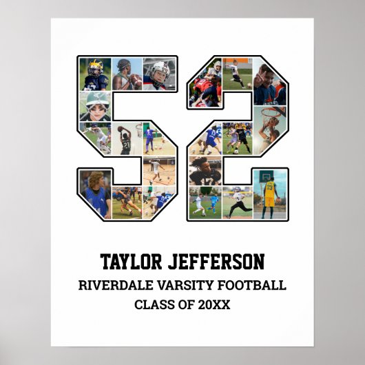 Speler nummer 52 Senior Sports Team Fotocollage Poster (Voorkant)