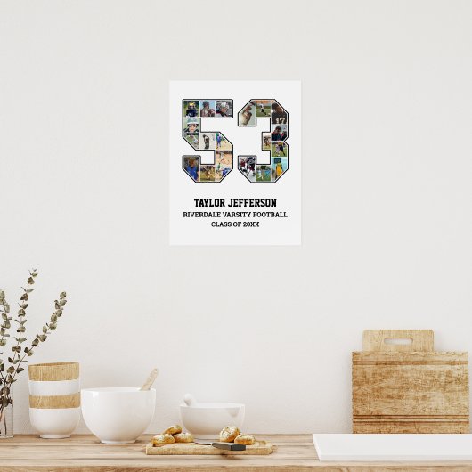 Speler nummer 53 Senior Sports Team Fotocollage Poster (Keuken)