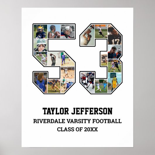 Speler nummer 53 Senior Sports Team Fotocollage Poster (Voorkant)