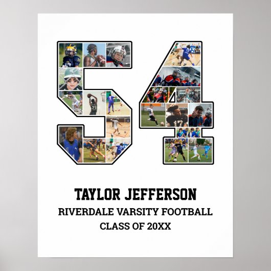 Speler nummer 54 Senior Sports Team Fotocollage Poster (Voorkant)