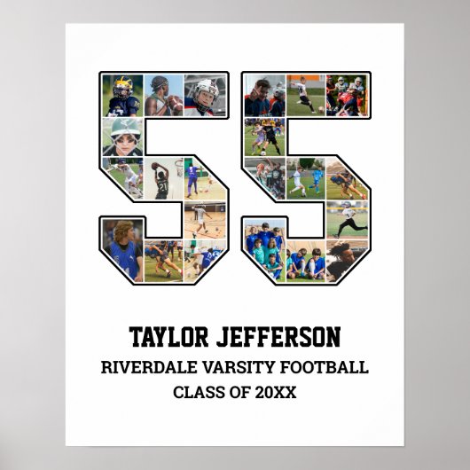 Speler nummer 55 Senior Sports Team Fotocollage Poster (Voorkant)