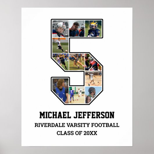 Speler nummer 5 Senior Sport Team Fotocollage Poster (Voorkant)