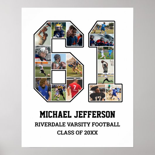 Speler nummer 61 Senior Sports Team Fotocollage Poster (Voorkant)