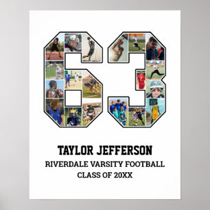 Speler nummer 63 Senior Sports Team Fotocollage Poster
