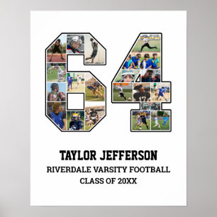 Speler nummer 64 Senior Sports Team Fotocollage Poster
