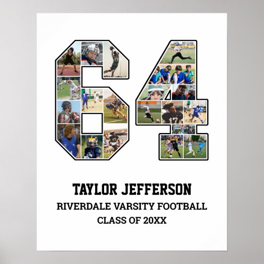 Speler nummer 64 Senior Sports Team Fotocollage Poster (Voorkant)