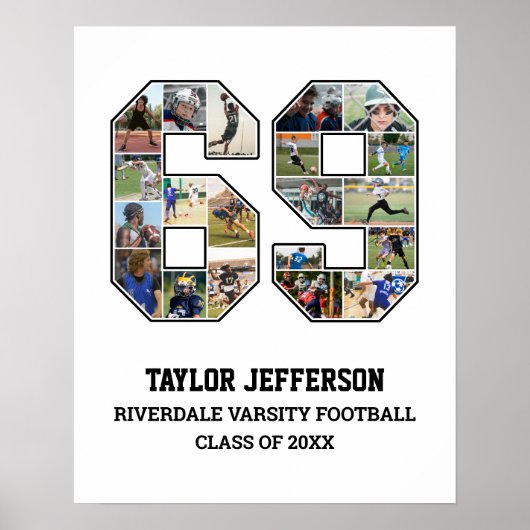 Speler nummer 69 Senior Sports Team Fotocollage Poster (Voorkant)
