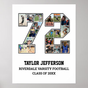 Speler nummer 72 Senior Sports Team Fotocollage Poster