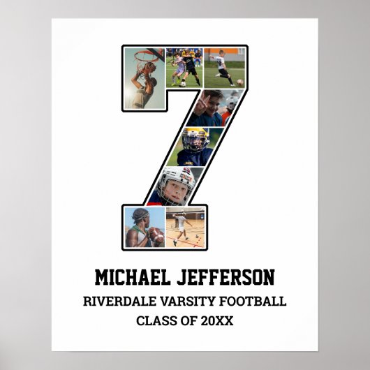 Speler nummer 7 Senior Sport Team Fotocollage Poster (Voorkant)