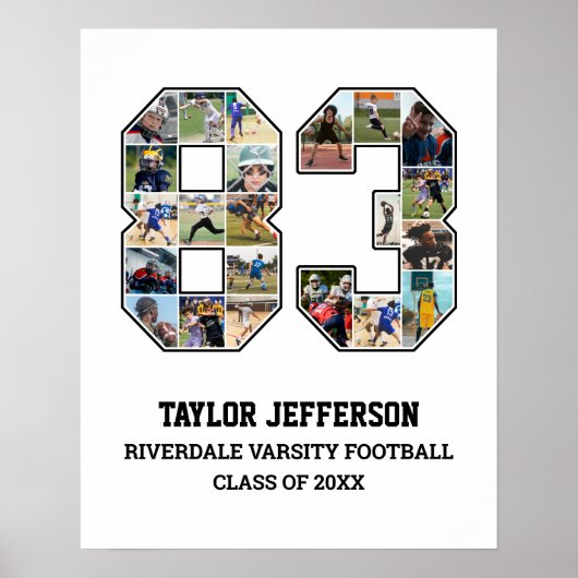 Speler nummer 83 Senior Sports Team Fotocollage Poster (Voorkant)