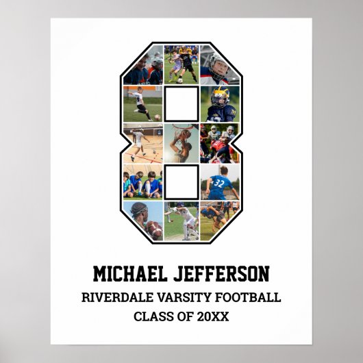 Speler nummer 8 Senior Sport Team Fotocollage Poster (Voorkant)