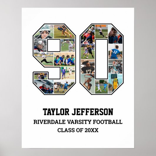 Speler nummer 90 Senior Sports Team Fotocollage Poster (Voorkant)