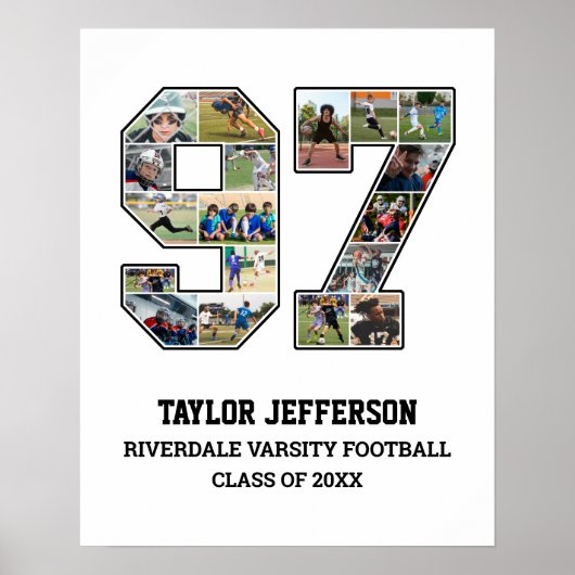 Speler nummer 97 Senior Sports Team Fotocollage Poster (Voorkant)