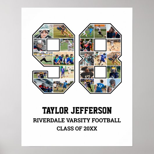 Speler nummer 98 Senior Sports Team Fotocollage Poster (Voorkant)