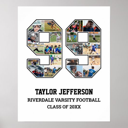 Speler nummer 99 Senior Sports Team Fotocollage Poster (Voorkant)
