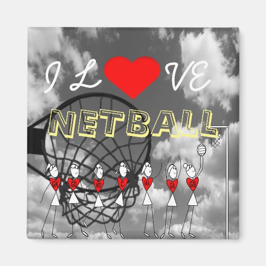 Speler Posities en Hart Design I Love Netball Magneet (Voorkant)
