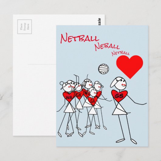Speler Posities Liefde Netball GS Clipart Post Briefkaart (Voorkant / Achterkant)