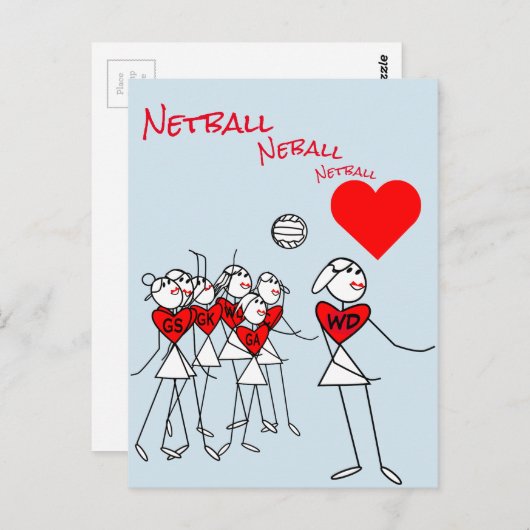 Speler Posities WD Liefde Netball Clipart Briefkaa Briefkaart (Voorkant / Achterkant)