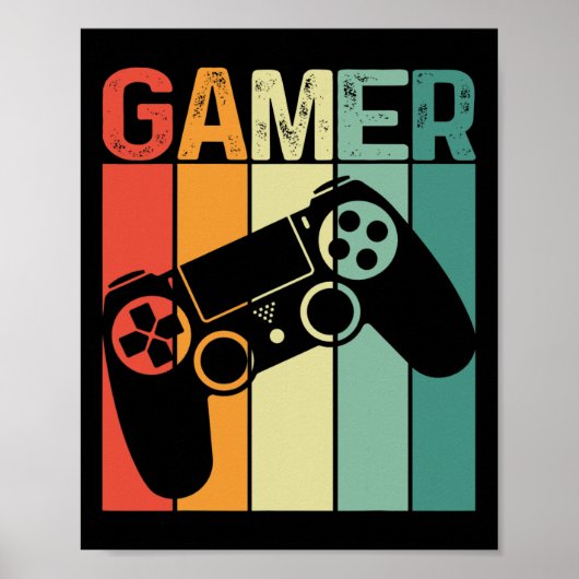 Speler Retro Gamer Gaming Verslaafd Jongen Meisje  Poster (Voorkant)