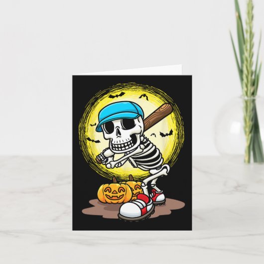 Speler Skeleton Softbal Halloween Kinder Boys Kaart (Voorkant)