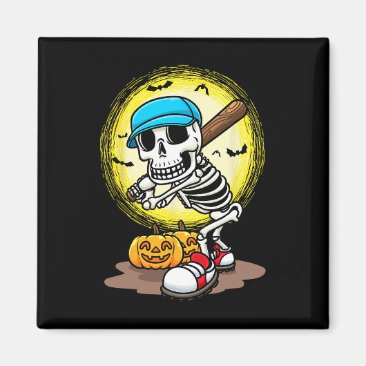 Speler Skeleton Softbal Halloween Kinder Boys Magneet (Voorkant)
