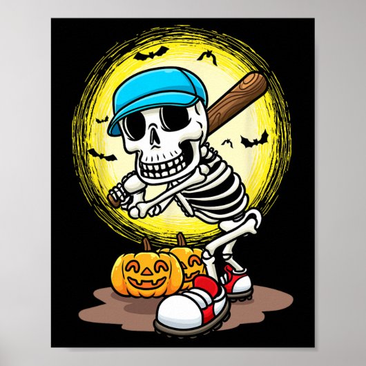 Speler Skeleton Softbal Halloween Kinder Boys Poster (Voorkant)