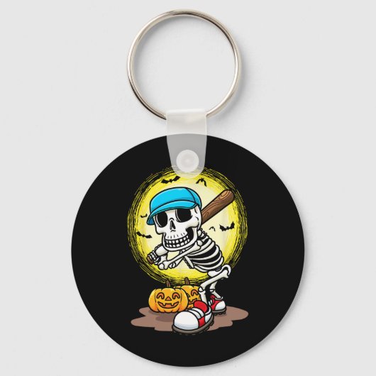 Speler Skeleton Softbal Halloween Kinder Boys Sleutelhanger (Voorkant)