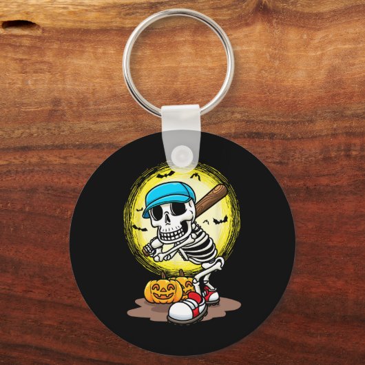 Speler Skeleton Softbal Halloween Kinder Boys Sleutelhanger (Voorkant)