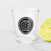 Speler Team Jersey Nummer Naam Zwart & Wit Shot Glas (Voorkant)