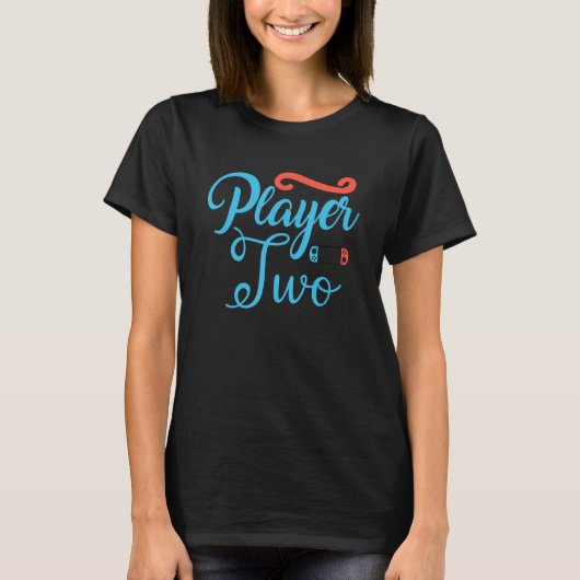 Speler Twee Console Blauwe Videospel Gamer Shirt (Voorkant)
