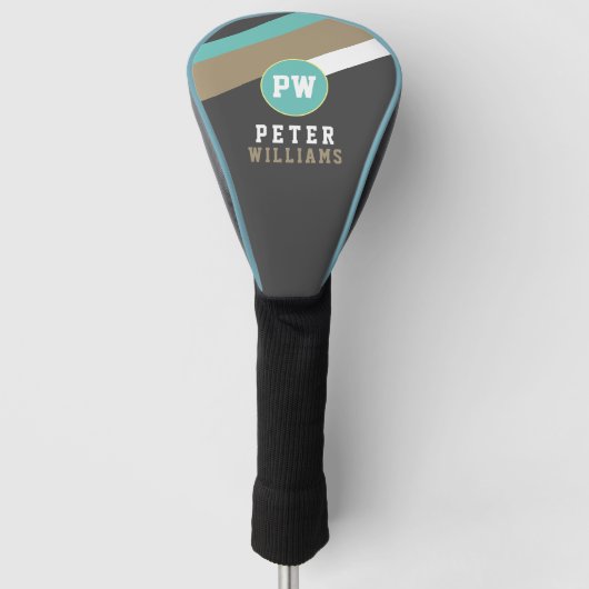 Spelernaam met strepen donkergrijs golfheadcover (Voorkant)