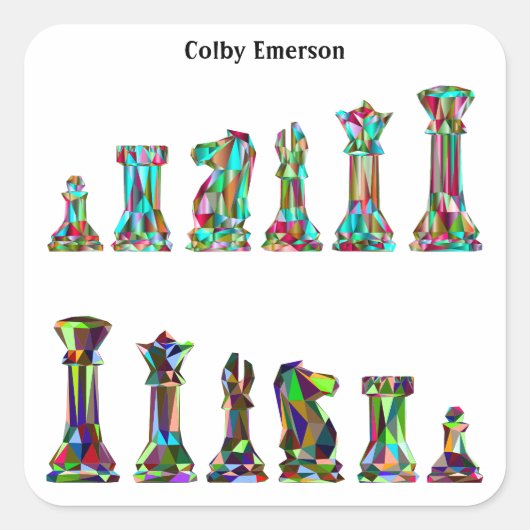 Spelers Rainbow Color Chess Pieces Club Vierkante Sticker (Voorkant)